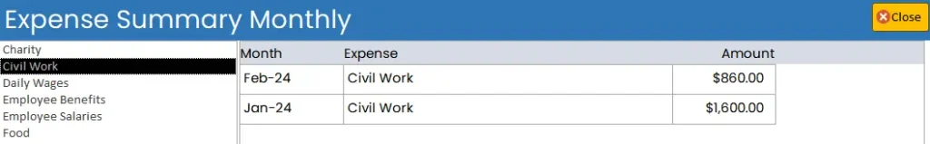 Expense Summary Monthly