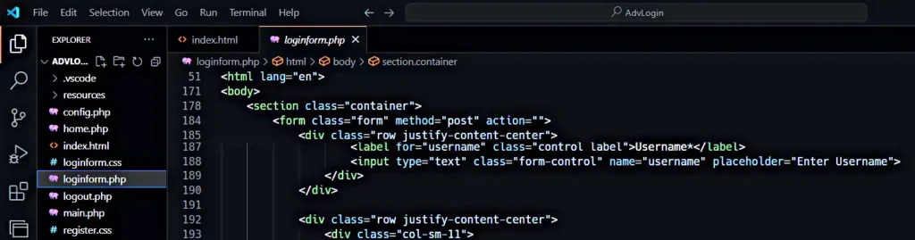 VS Code dark theme example