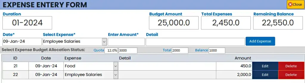 Expense Entry Form Updated