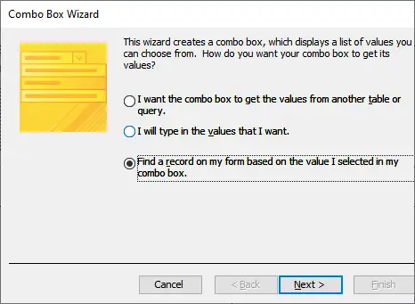 Combo Box Wizard for Search or Find Data