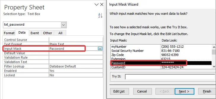 Unbound textbox Password Mask in MS Access